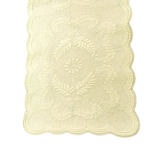 Yellow Quilted Scalloped Table Runner 16x86 Reversible Floral Cotton Cottagecore - Picture 2 of 4